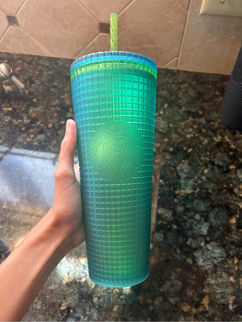 Starbucks Green-Teal Textured Reusable Tumbler with Straw
